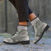 Grey And Green Camouflage Print Men's Boots-grizzshop