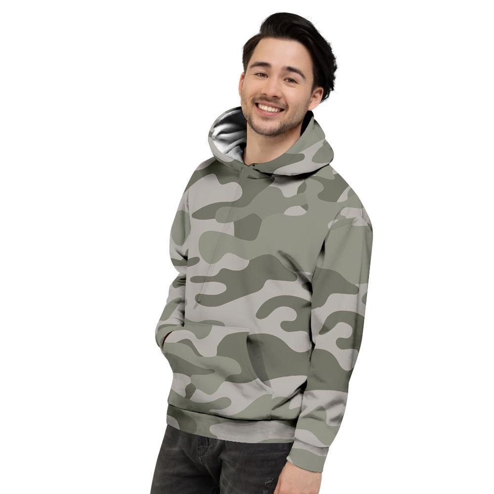 Grey And Green Camouflage Print Men's Hoodie-grizzshop