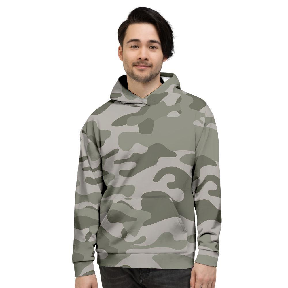 Grey And Green Camouflage Print Men's Hoodie-grizzshop