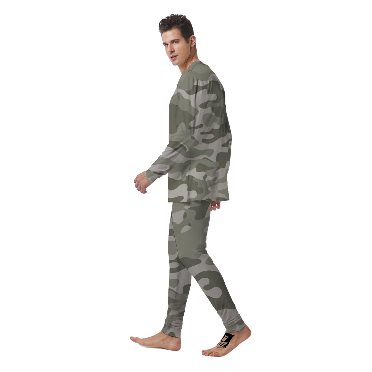 Grey And Green Camouflage Print Men's Pajamas-grizzshop