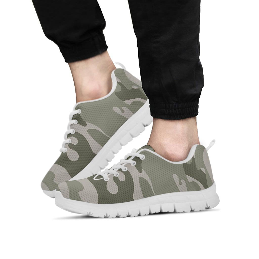 Grey And Green Camouflage Print Men's Sneakers-grizzshop