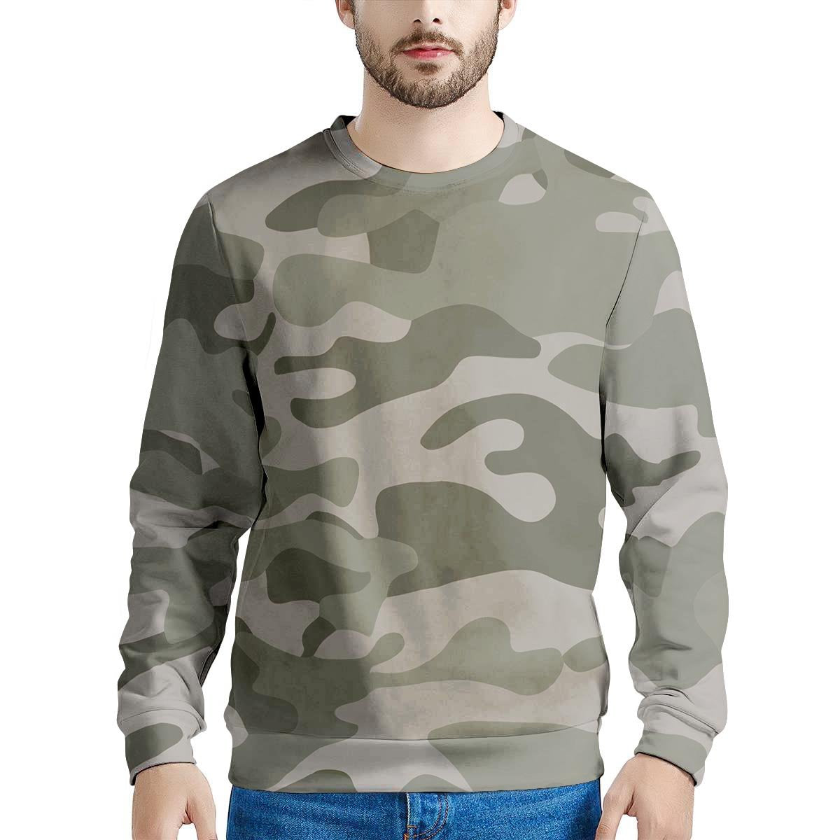 Grey And Green Camouflage Print Men's Sweatshirt-grizzshop