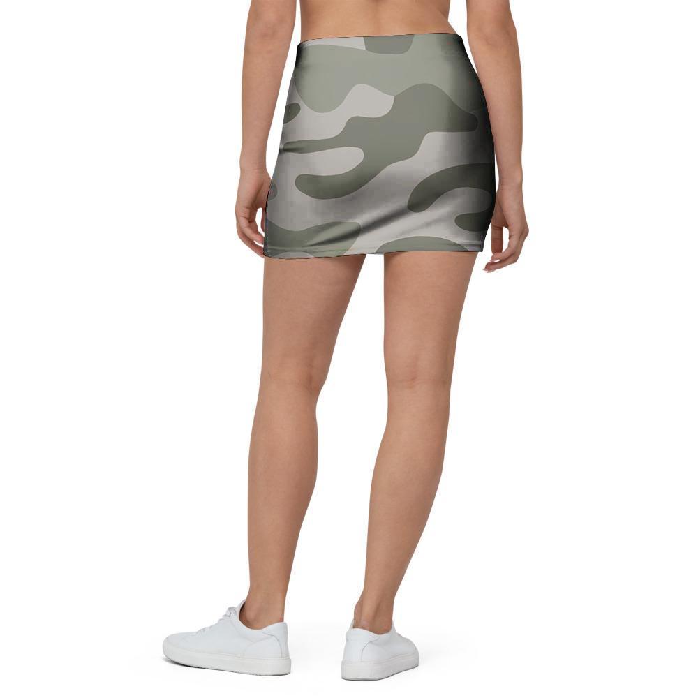 Grey And Green Camouflage Print Mini Skirt-grizzshop