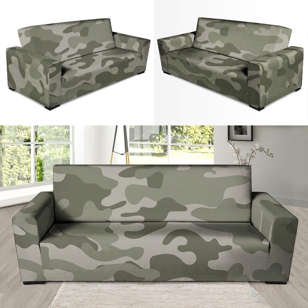 Grey And Green Camouflage Print Sofa Cover-grizzshop