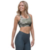 Grey And Green Camouflage Print Sports Bra-grizzshop