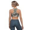 Grey And Green Camouflage Print Sports Bra-grizzshop