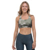 Grey And Green Camouflage Print Sports Bra-grizzshop