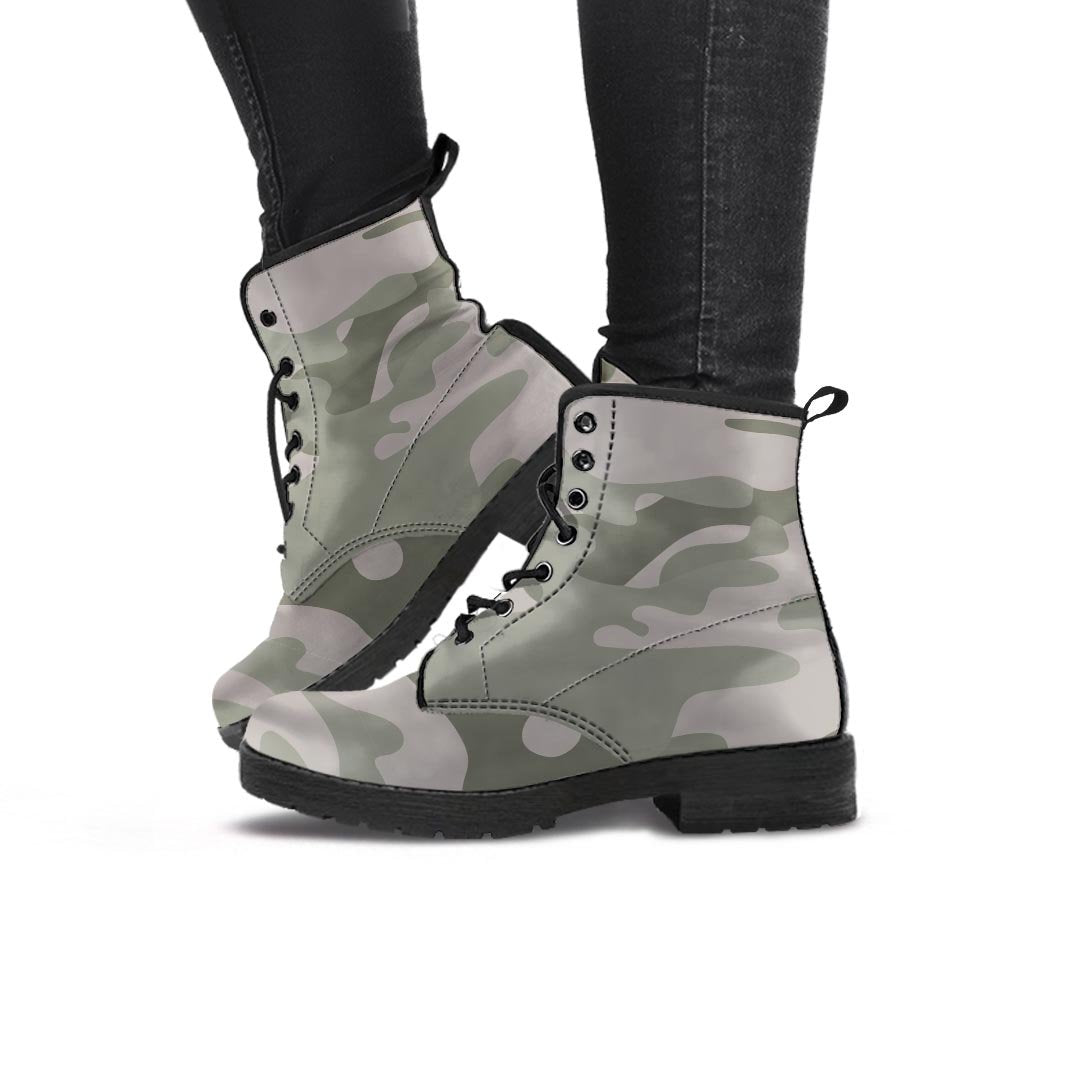 Grey And Green Camouflage Print Women's Boots-grizzshop