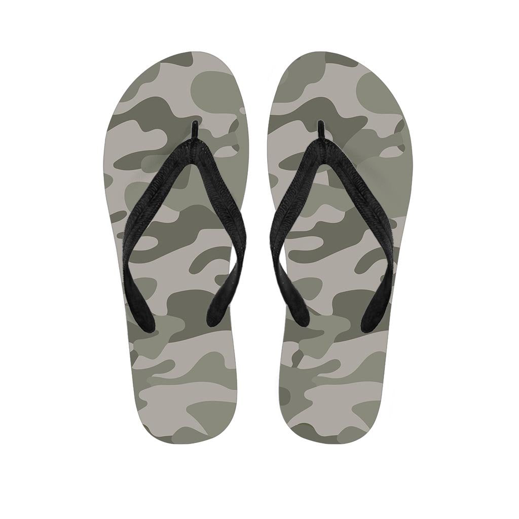 Grey And Green Camouflage Print Women's Flip Flops-grizzshop