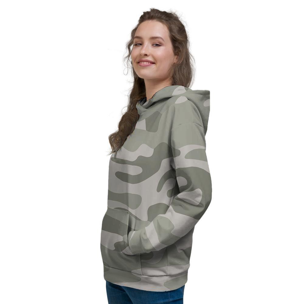 Grey And Green Camouflage Print Women's Hoodie-grizzshop