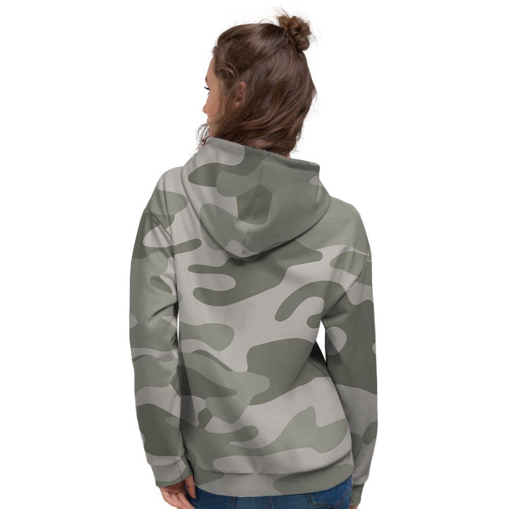 Grey And Green Camouflage Print Women's Hoodie-grizzshop