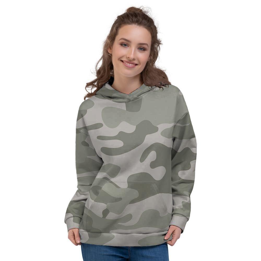 Grey And Green Camouflage Print Women's Hoodie-grizzshop