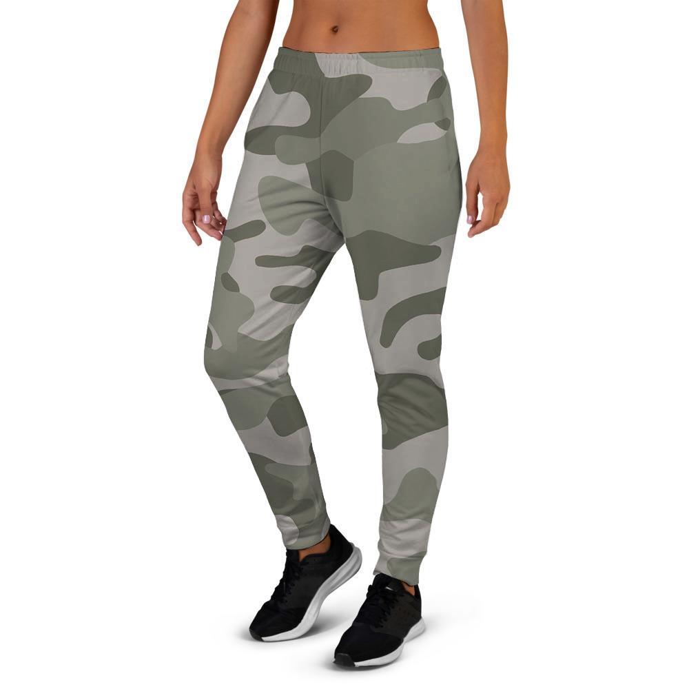 Grey And Green Camouflage Print Women's Joggers-grizzshop