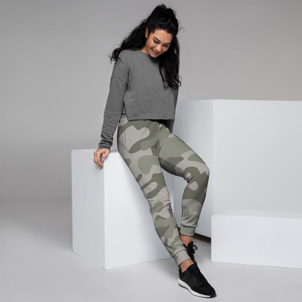 Grey And Green Camouflage Print Women's Joggers-grizzshop