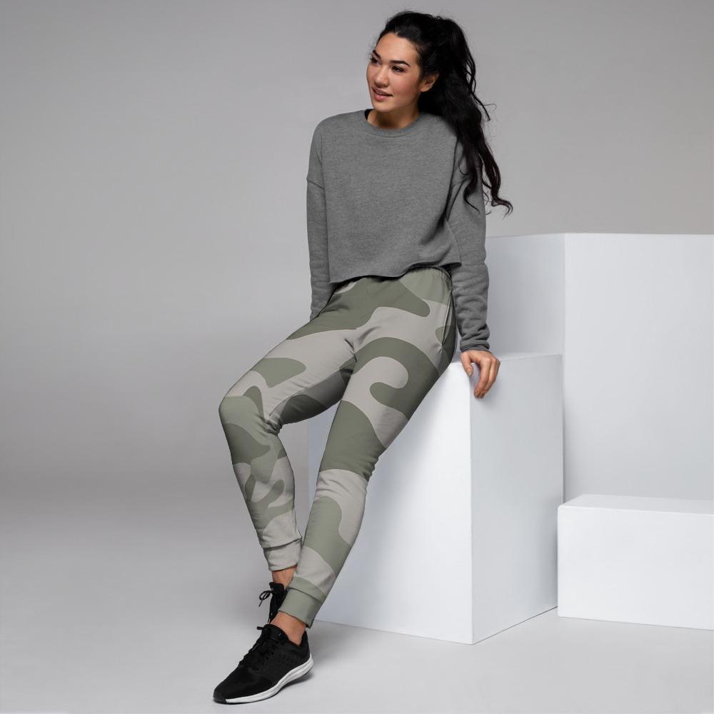 Grey And Green Camouflage Print Women's Joggers-grizzshop