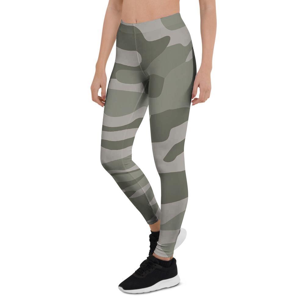 Grey And Green Camouflage Print Women's Leggings-grizzshop