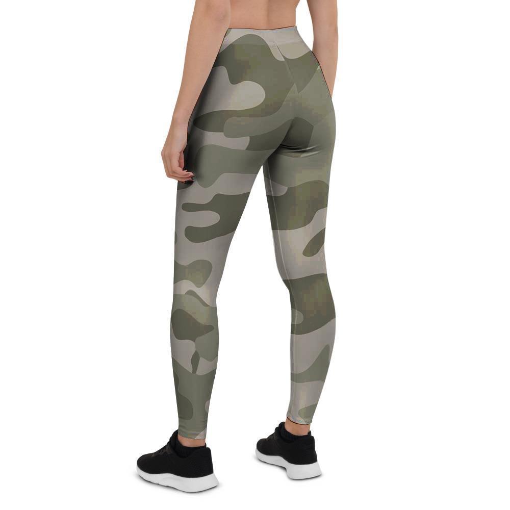 Grey And Green Camouflage Print Women's Leggings-grizzshop