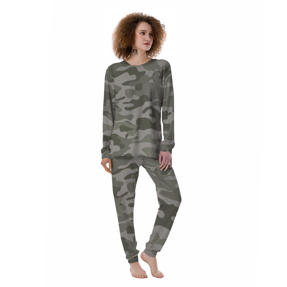 Grey And Green Camouflage Print Women's Pajamas-grizzshop