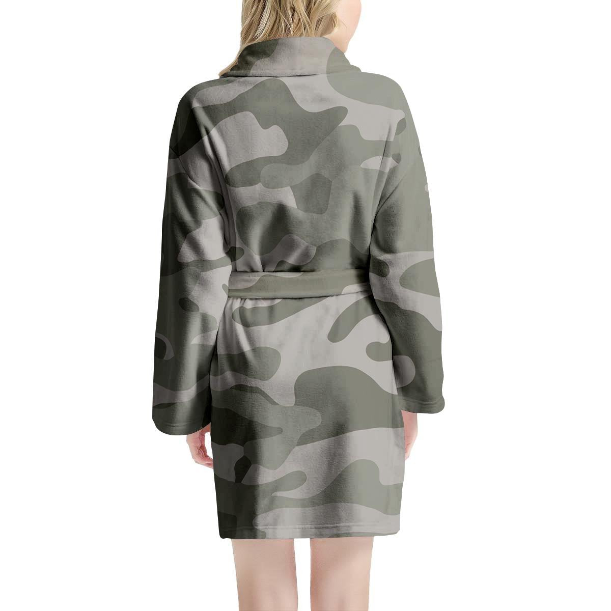 Grey And Green Camouflage Print Women's Robe-grizzshop