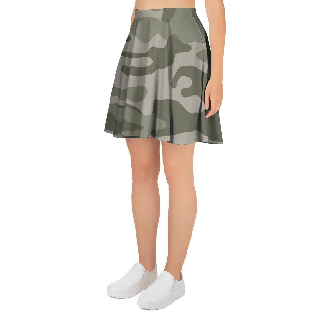 Grey And Green Camouflage Print Women's Skirt-grizzshop