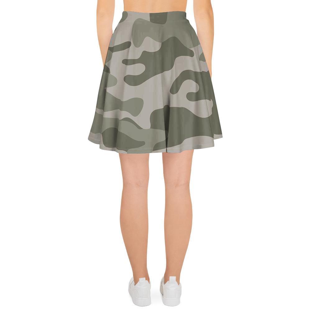 Grey And Green Camouflage Print Women's Skirt-grizzshop