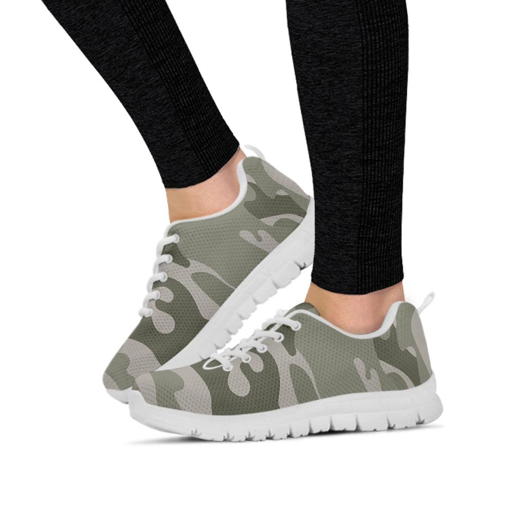 Grey And Green Camouflage Print Women's Sneakers-grizzshop