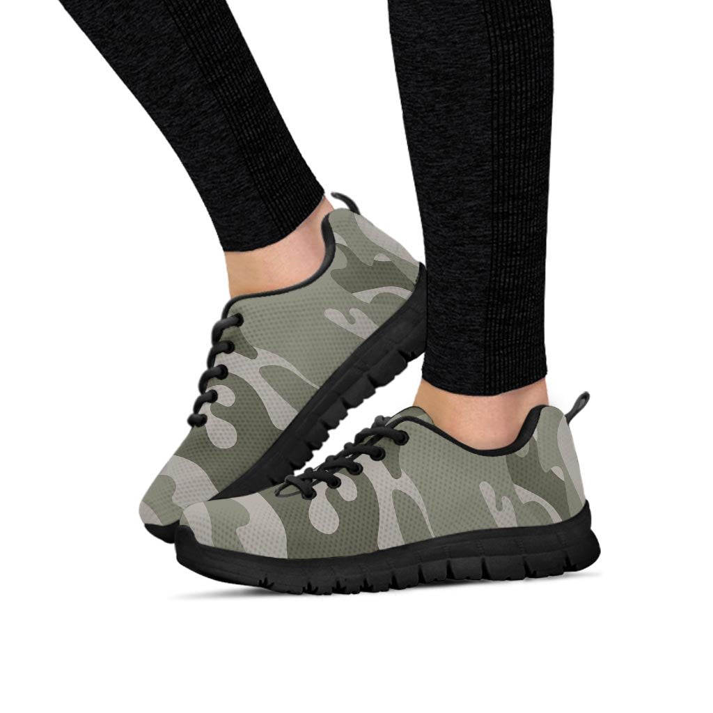 Grey And Green Camouflage Print Women's Sneakers-grizzshop