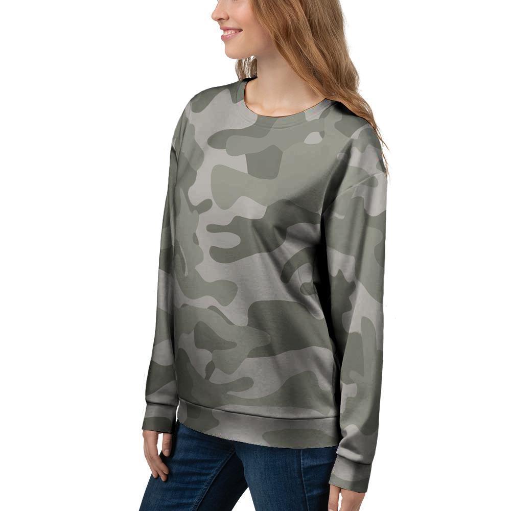 Grey And Green Camouflage Print Women's Sweatshirt-grizzshop