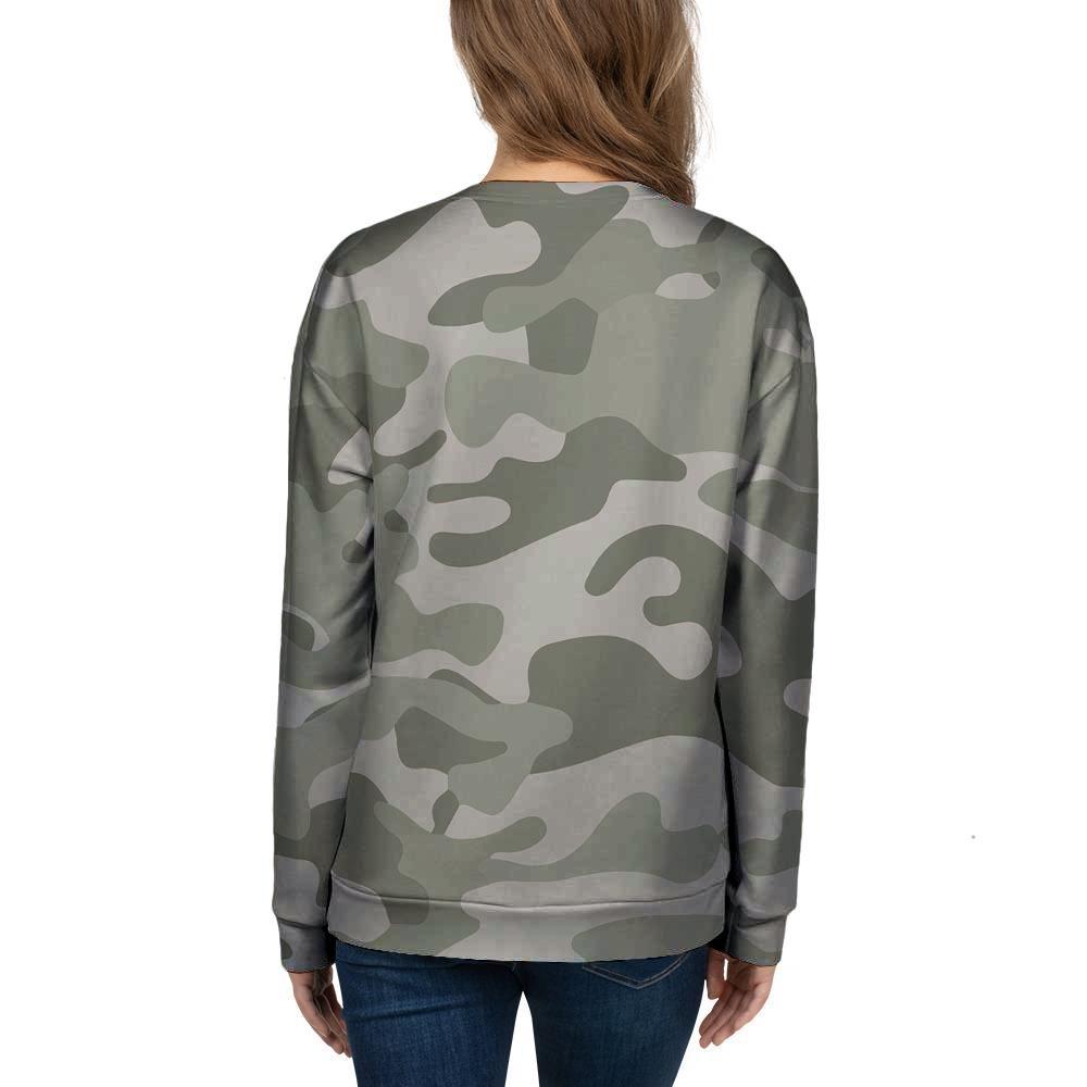 Grey And Green Camouflage Print Women's Sweatshirt-grizzshop