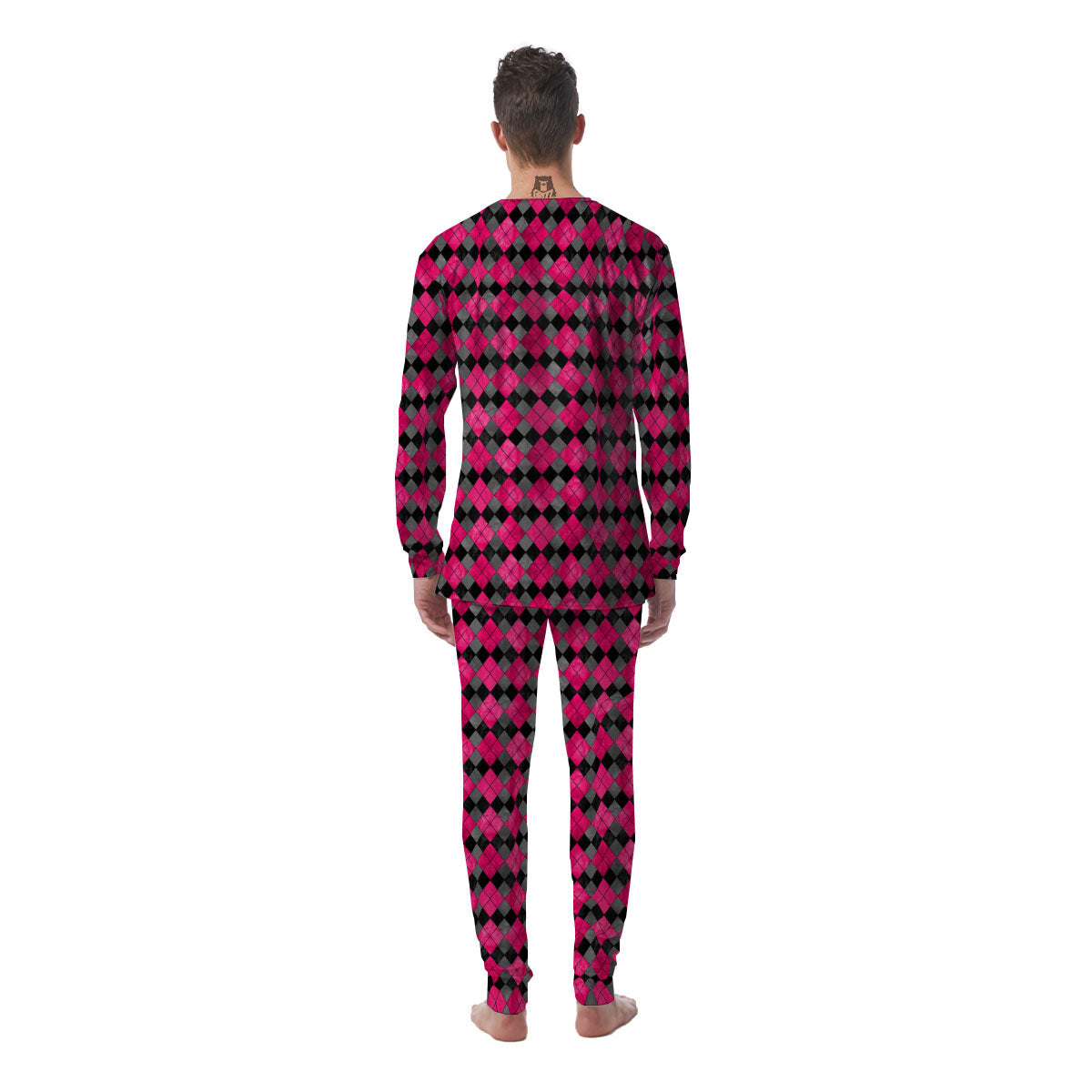 Grey Black And Purple Argyle Print Men's Pajamas-grizzshop