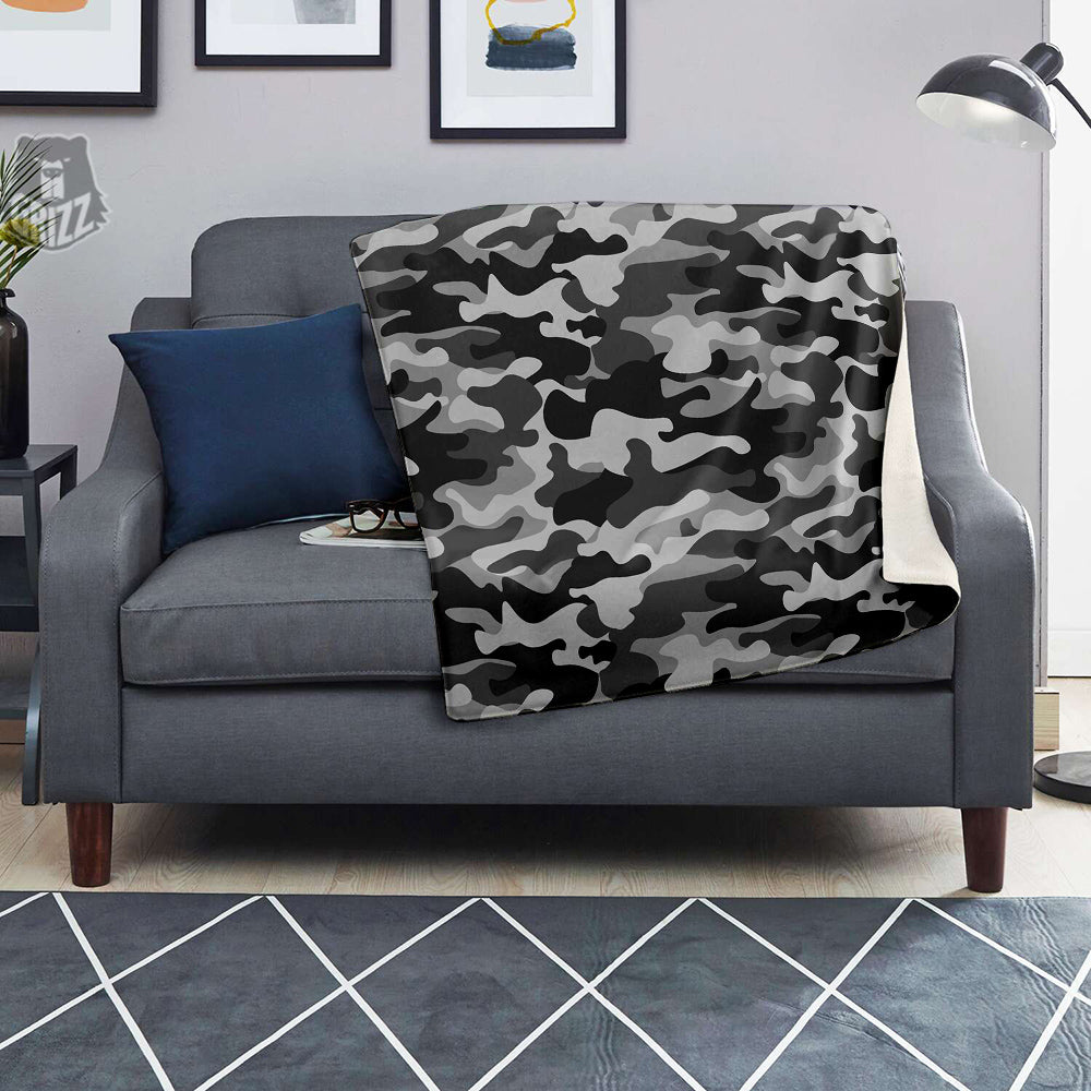 Grey Camo And Camouflage Print Blanket-grizzshop