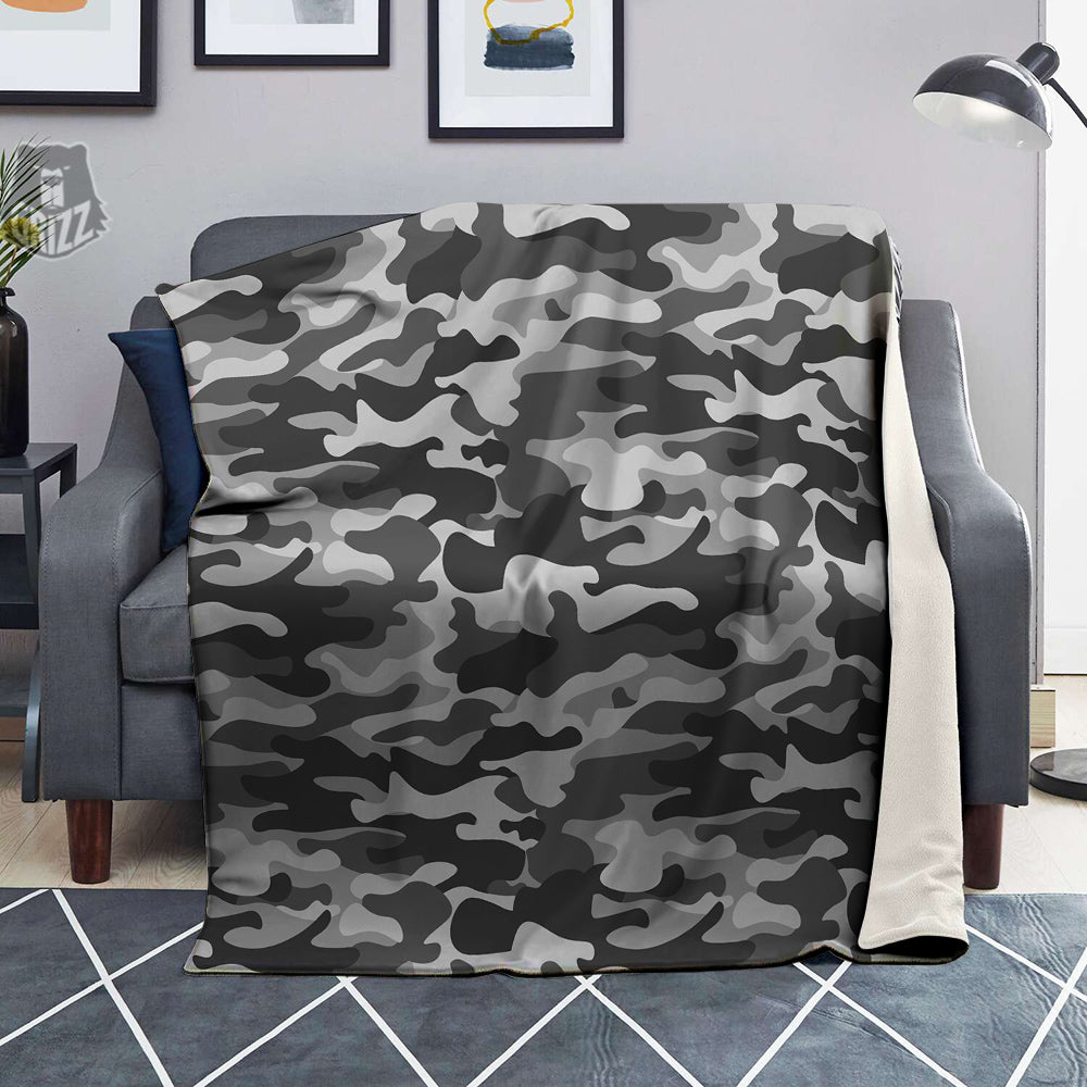 Grey Camo And Camouflage Print Blanket-grizzshop