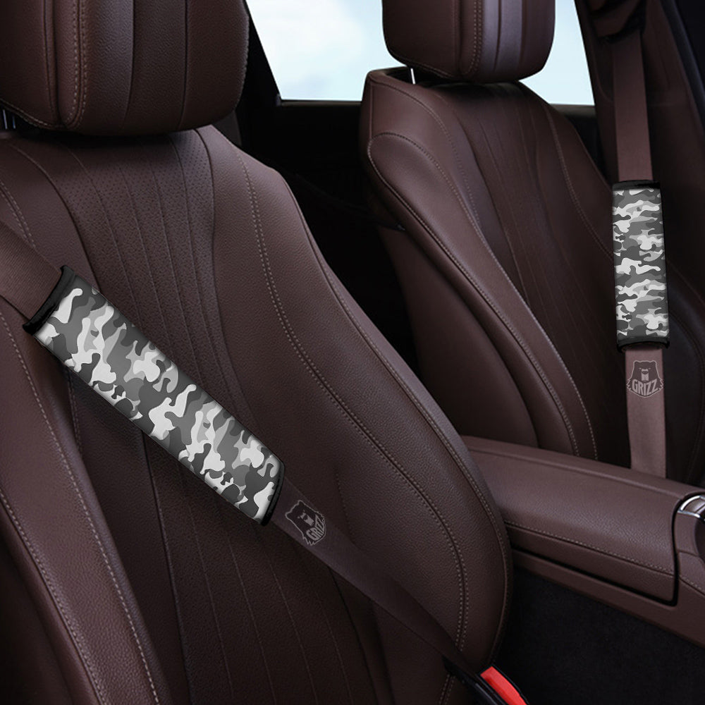 Grey Camo And Camouflage Print Car Seat Belt Cover-grizzshop