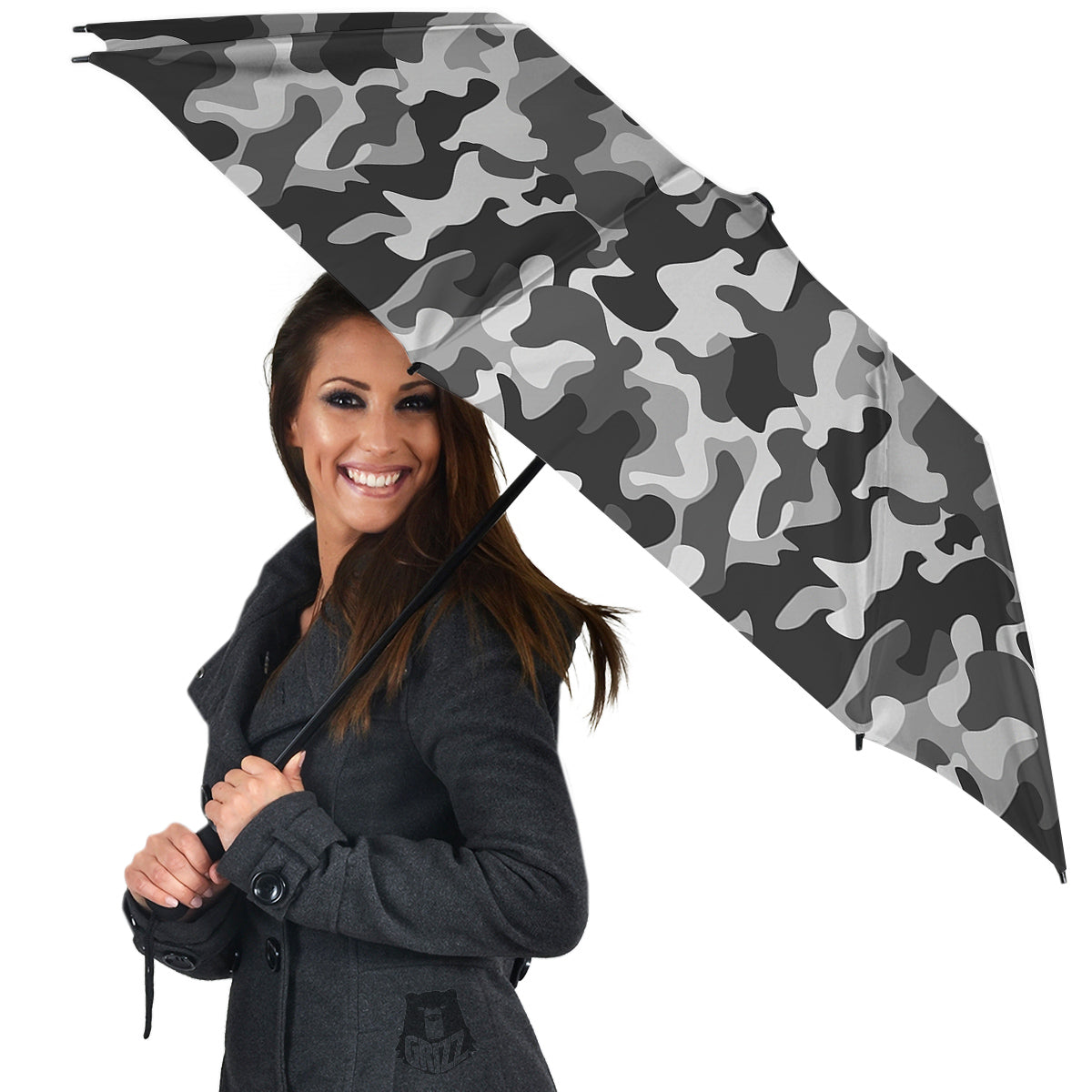 Grey Camo And Camouflage Print Umbrella-grizzshop