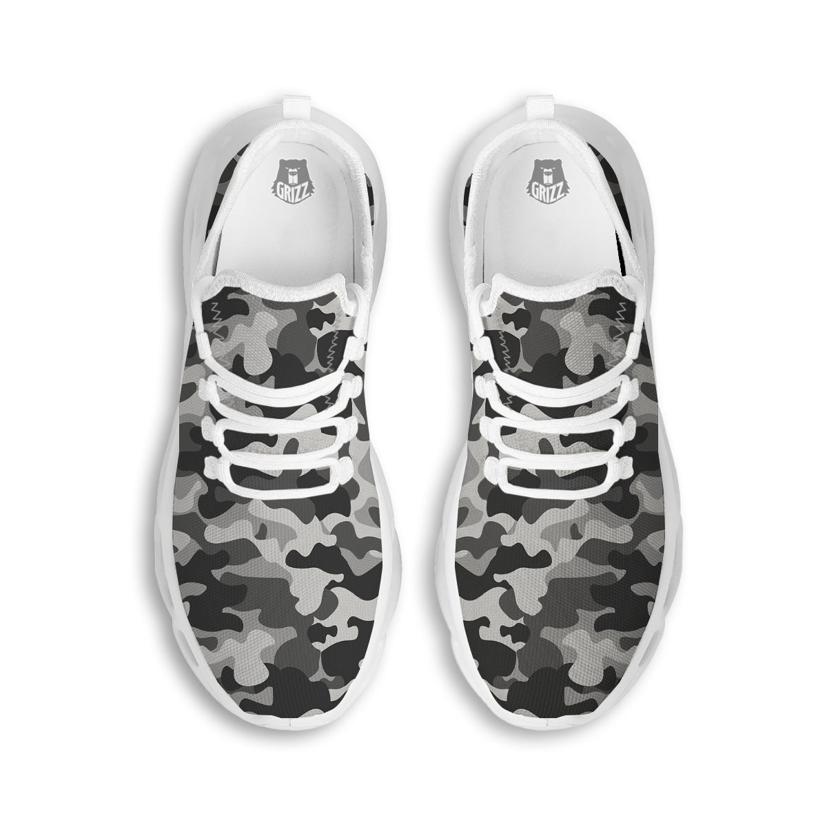Grey Camo And Camouflage Print White Running Shoes-grizzshop