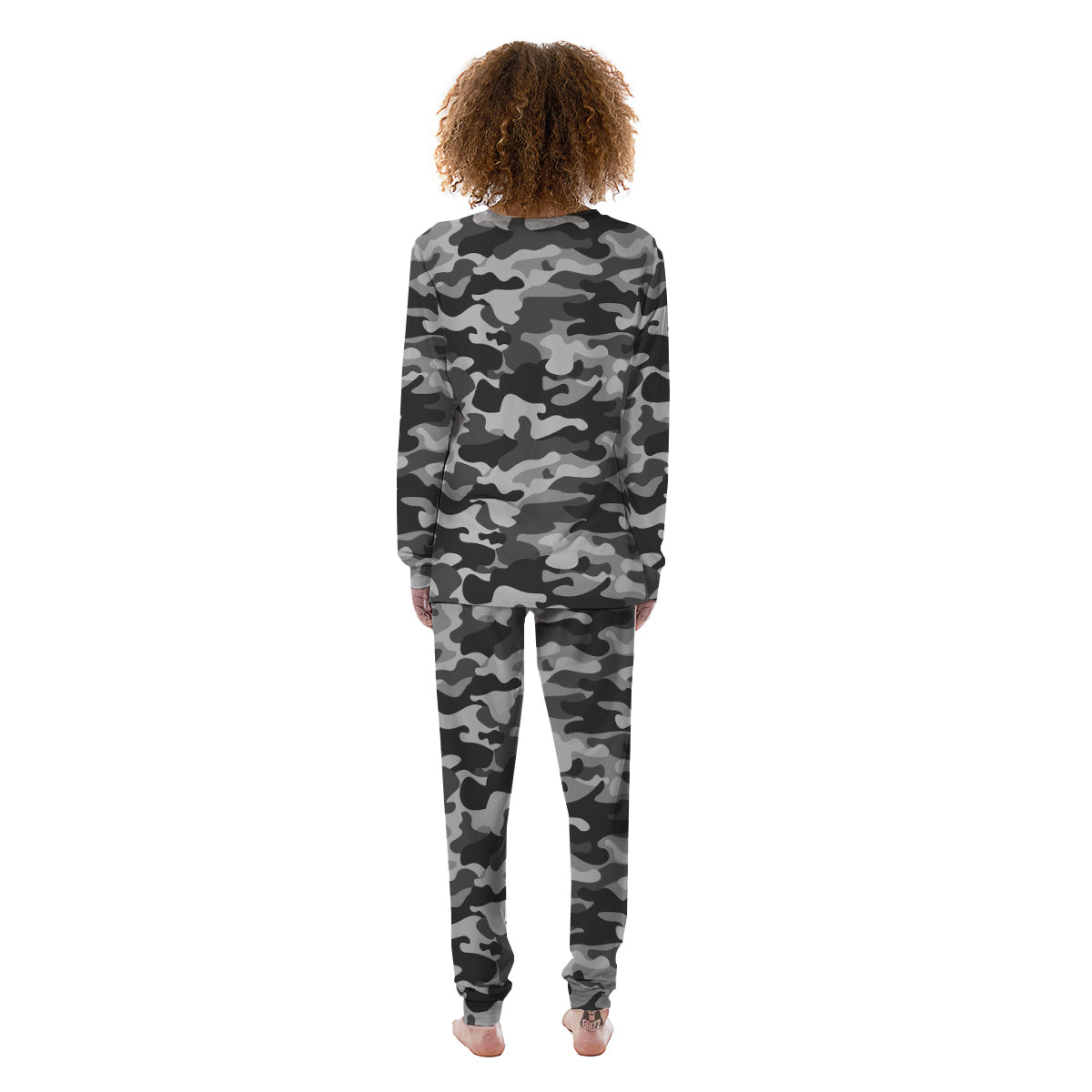 Grey Camo And Camouflage Print Women's Pajamas-grizzshop