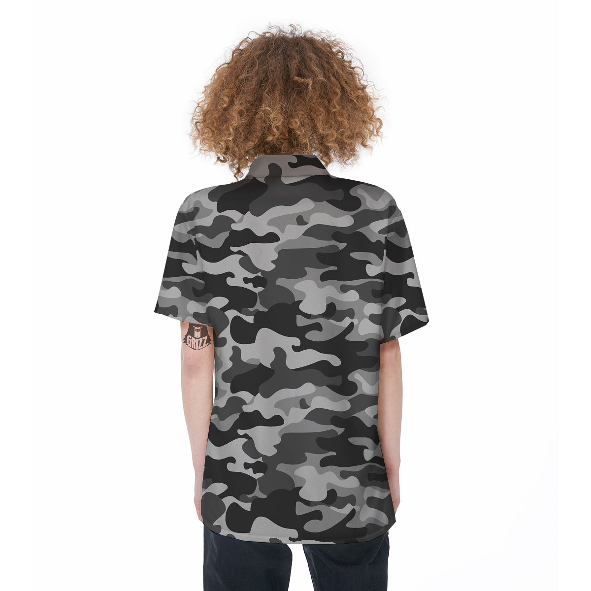 Grey Camo And Camouflage Print Women's Short Sleeve Shirts-grizzshop