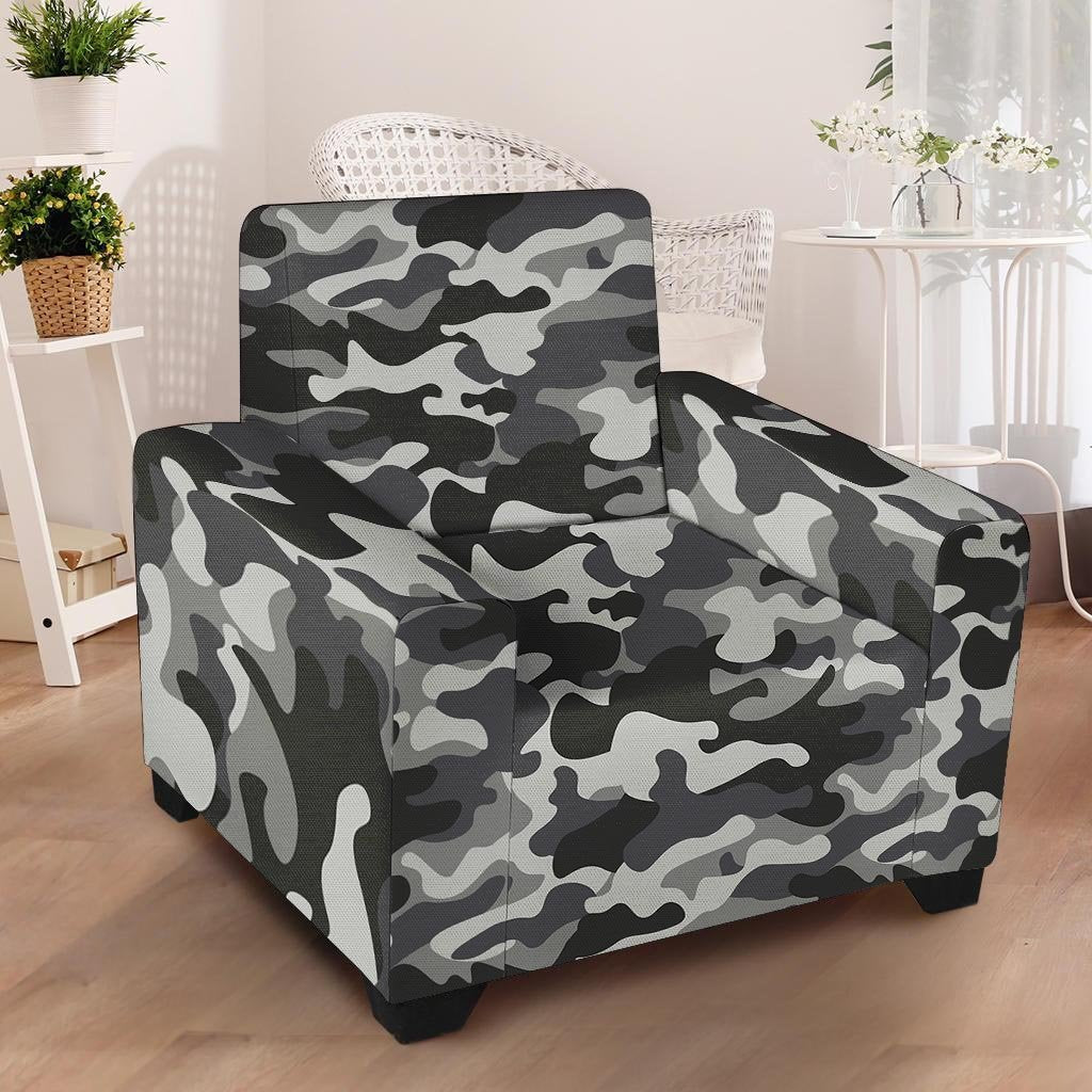 Grey Camouflage Print Armchair Cover-grizzshop