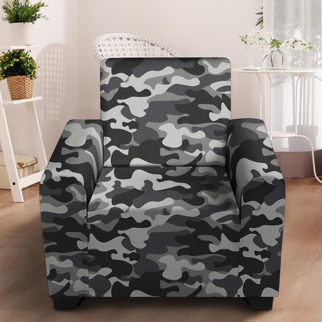 Grey Camouflage Print Armchair Cover-grizzshop