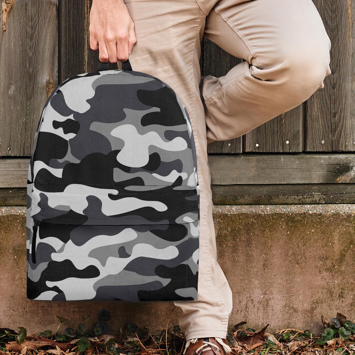 Grey Camouflage Print Backpack-grizzshop