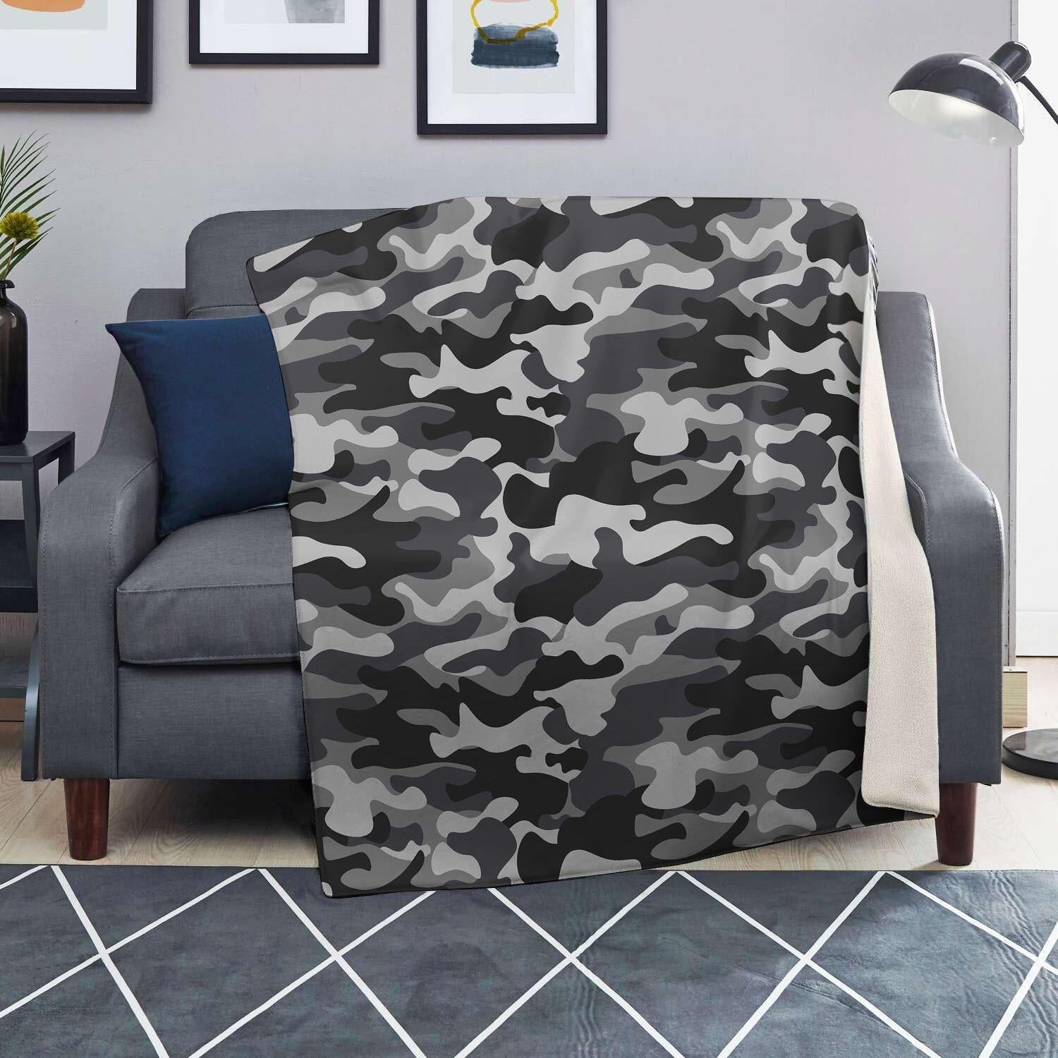 Grey Camouflage Print Blanket-grizzshop