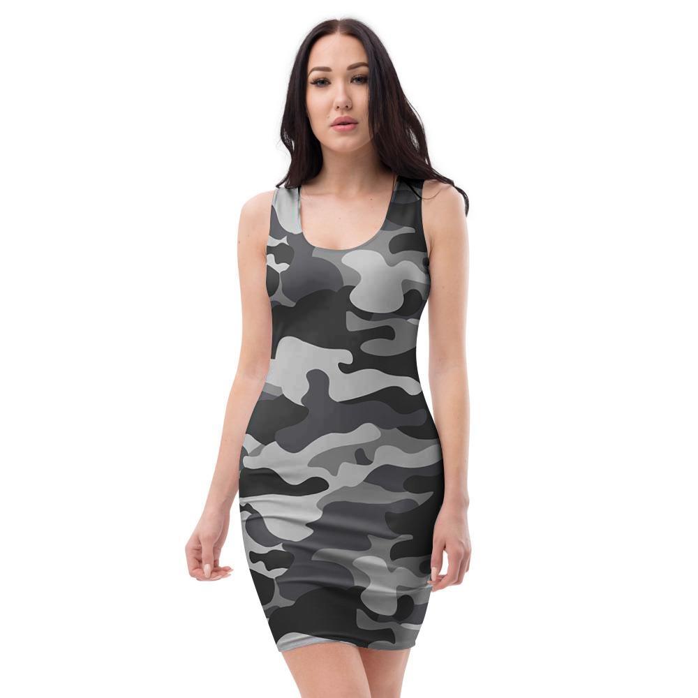 Grey Camouflage Print Bodycon Dress-grizzshop