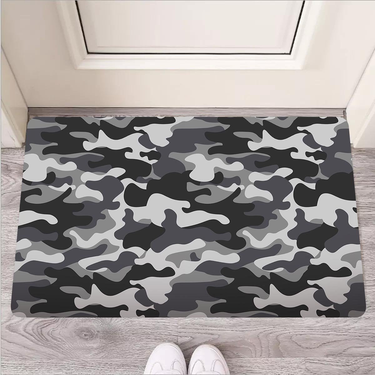 Grey Camouflage Print Door Mat-grizzshop