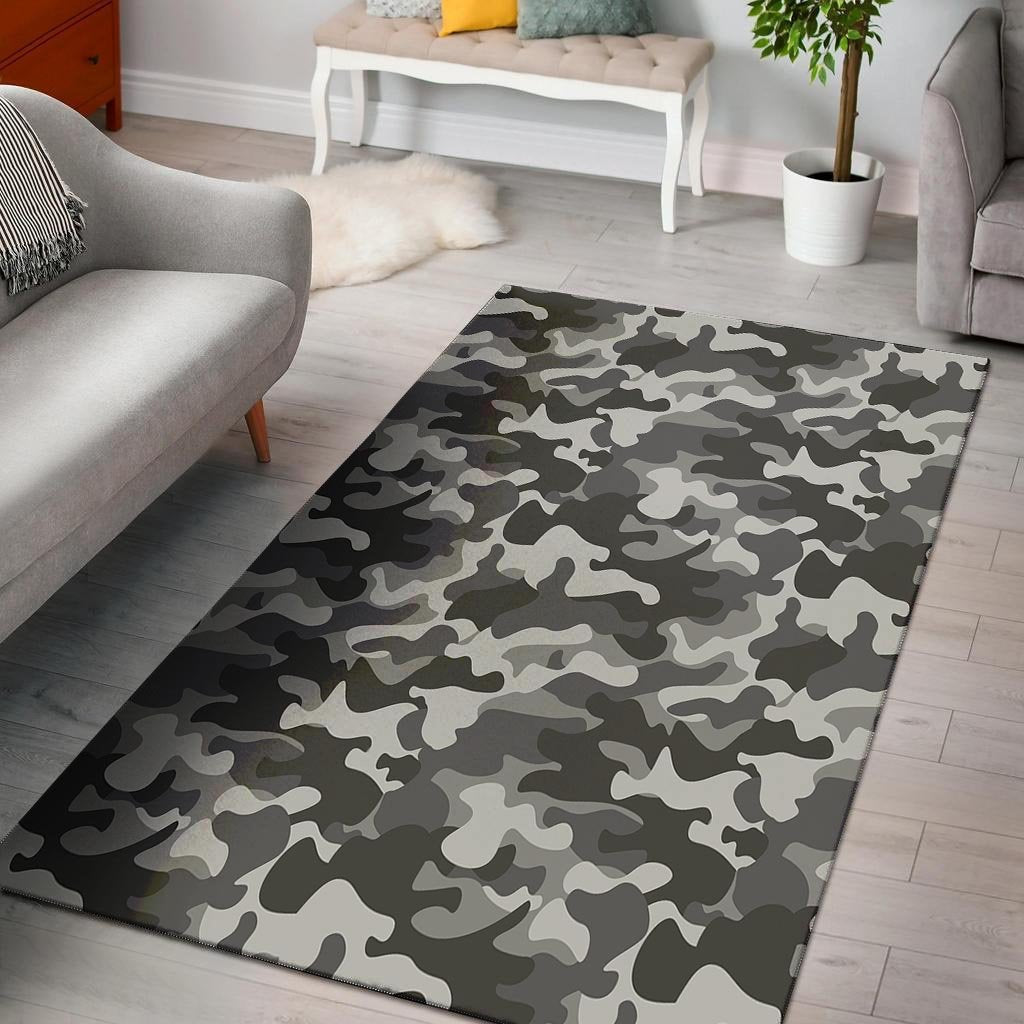 Grey Camouflage Print Floor Mat-grizzshop