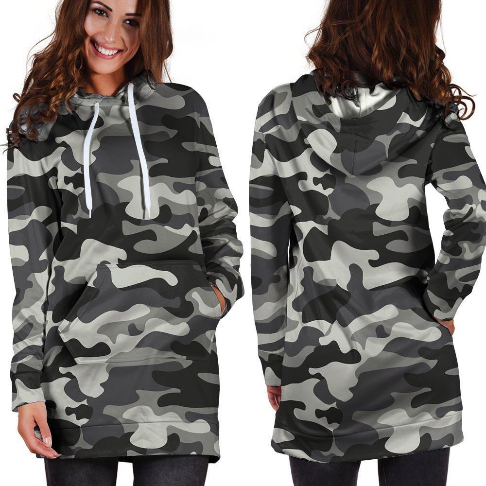 Grey Camouflage Print Hoodie Dress-grizzshop