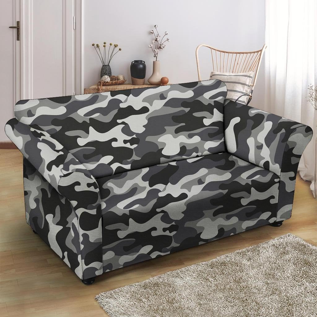 Grey Camouflage Print Loveseat Cover-grizzshop