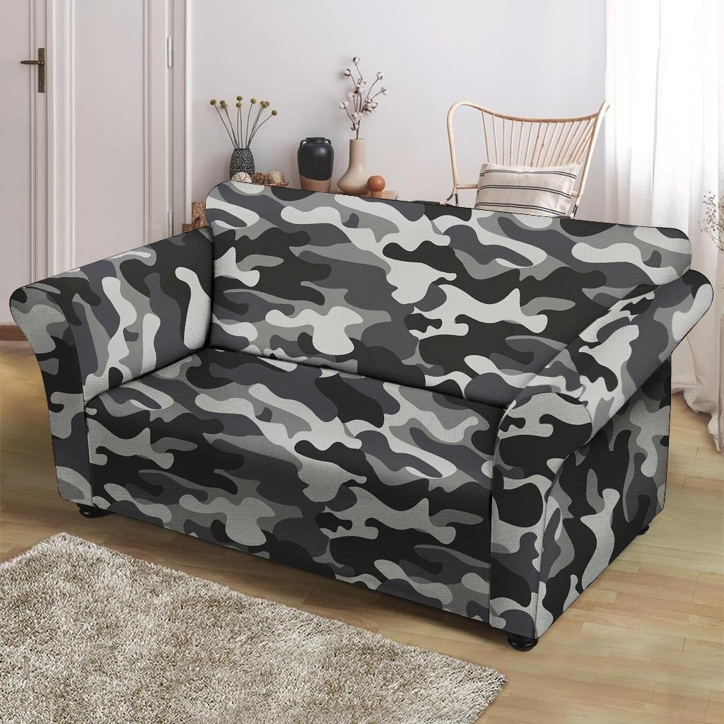 Grey Camouflage Print Loveseat Cover-grizzshop