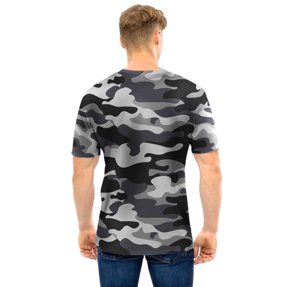 Grey Camouflage Print Men T Shirt-grizzshop