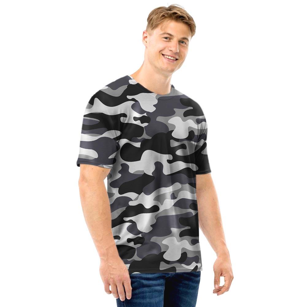 Grey Camouflage Print Men T Shirt-grizzshop