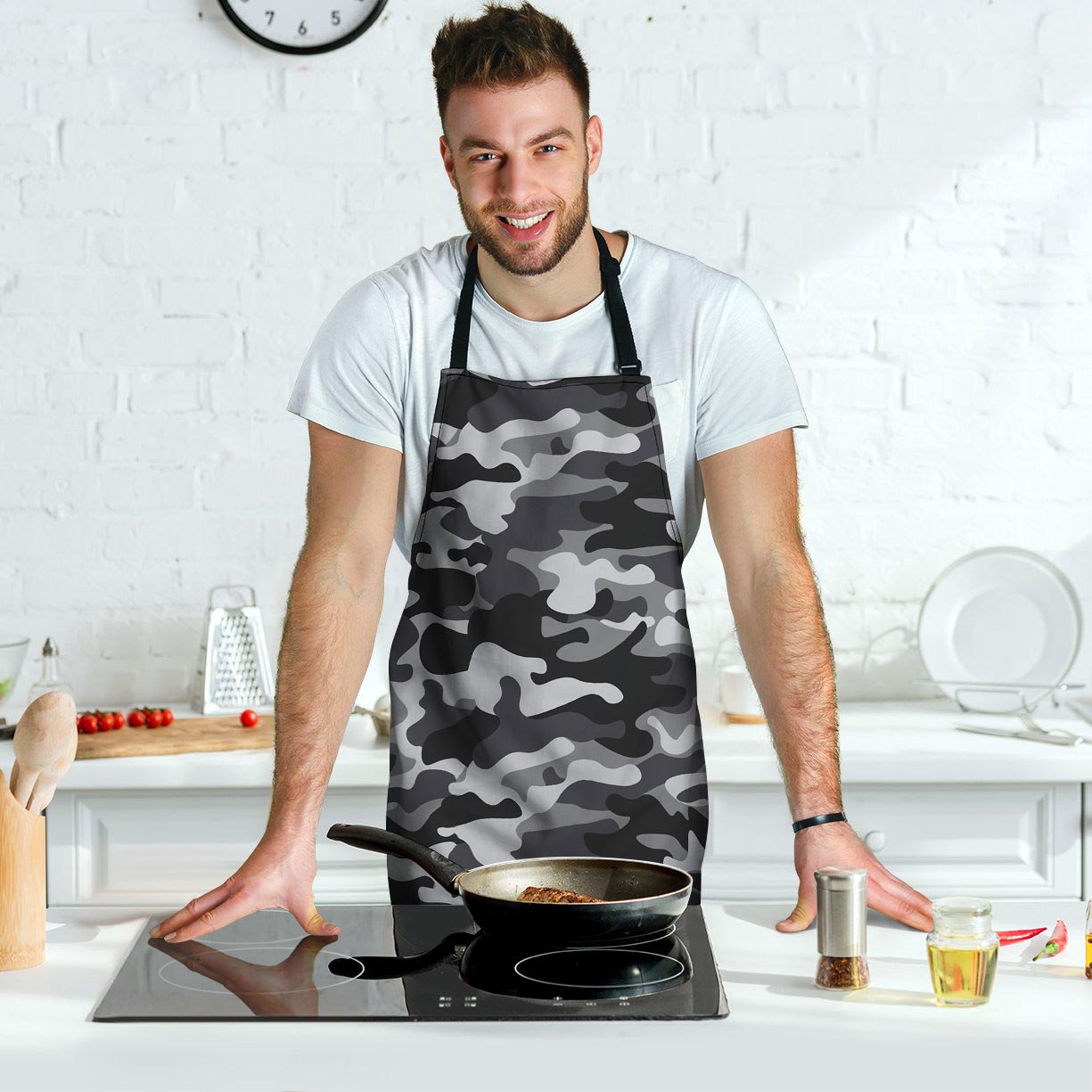 Grey Camouflage Print Men's Apron-grizzshop